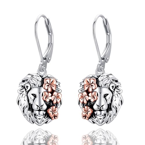 CUPENDA Löwe Ohrringe Sterling Silber Löwe Blume Hänge Lebensbaum Ohrringe Tier Löwen Schmuck für Damen Frauen Männer von CUPENDA