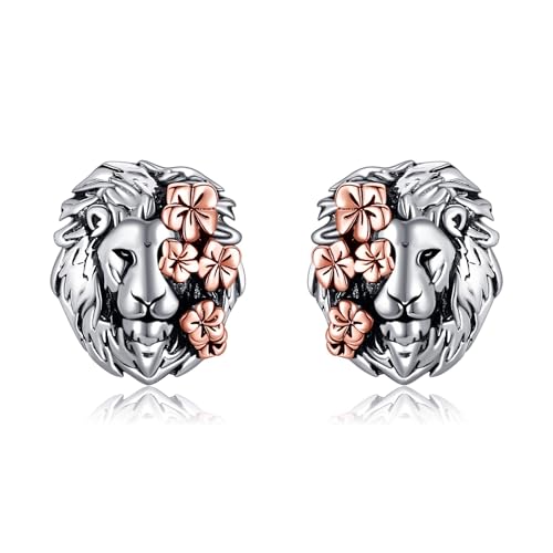CUPENDA Löwe Ohrringe Sterling Silber Löwe Ohrstecker Löwen Blume Ohrringe Tier Schmuck Valentinstag Geschenke für Frauen Männer von CUPENDA