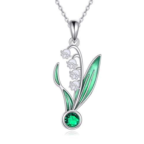 CUPENDA Maiglöckchen-Halskette für Damen S925 Sterlingsilber Blumenanhänger grüner Smaragd Geburtsstein für Mai Schmuck Geschenke zum Geburtstag Jahrestag CUPENDA Maiglöckchen-Halskette für Damen S925 Sterlingsilber Blumenanhänger grüner Smaragd Geburtsstein für Mai Schmuck Geschenke zum Geburtstag Jahrestag von CUPENDA