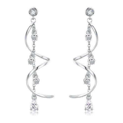CUPENDA Maiglöckchen Ohrringe 925er Sterlingsilber Blumen Blumenmuster lange baumelnde Ohrringe Schmuck für Damen CUPENDA Maiglöckchen Ohrringe 925er Sterlingsilber Blumen Blumenmuster lange baumelnde Ohrringe Schmuck für Damen von CUPENDA