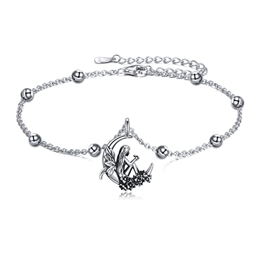 CUPENDA Mond Fußkettchen für Frauen Sterling Silber Halbmond Fee verstellbares Fußkettchen Elf Schmuck Geschenke für Frauen Freundin von CUPENDA