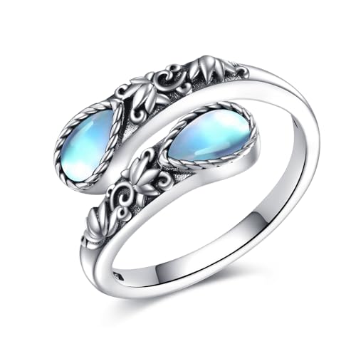 CUPENDA Mondstein Ring Sterling Silber Just Breathe Mondstein Löffel Ring für Frauen Lotus Blume viktorianischen Schmuck für Frauen von CUPENDA