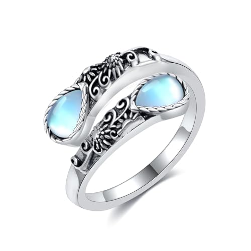 CUPENDA Mondstein Ring Sterling Silber Sonnenblume Löffel Blume Ring You Are My Sunshine Blume Schmuck für Frauen von CUPENDA
