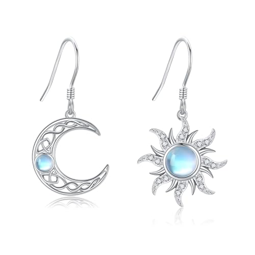 CUPENDA Mondstein Sonne Mond Ohrringe Sterling Silber Keltischen Knoten Mond Ohrhänger Schmuck für Frauen von CUPENDA