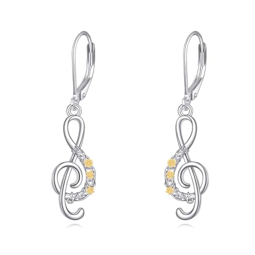 CUPENDA Musik Ohrringe 925 Sterling Silber Ohrhänger mit Musiknoten Sonnenblumen Ohrringe Schmuck Musik Themen Geschenke für Musikliebhaber von CUPENDA