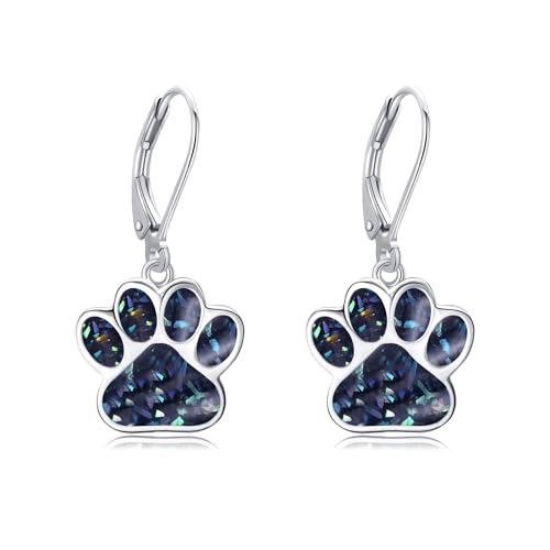 CUPENDA Paw Print Ohrringe 925 Sterlingsilber Abalone-Muschel Paw Ohrhänger Hund Katze Haustier Pfote Schmuck für Damen von CUPENDA