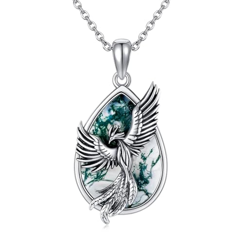 CUPENDA Phönix Halskette Sterlingsilber Phoenix Tropfen Anhänger Phoenix Schmuck Geschenke für Frauen Mädchen-Moos Achat von CUPENDA
