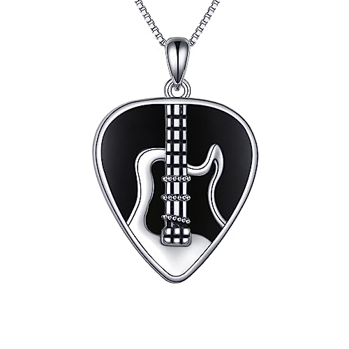 CUPENDA Plektrum Halskette Sterling Silber Schwarzer Onyx Gitarren Halskette Musik Schmuck Geschenke für Frauen von CUPENDA