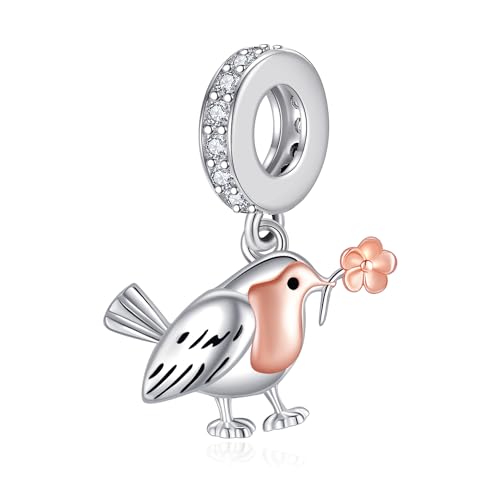 CUPENDA ‌Robin Bird Charme 925 Sterlingsilber Rotkehlchen Charms Beads Passt Armbänder Halskette Schmuck für Frauen von CUPENDA