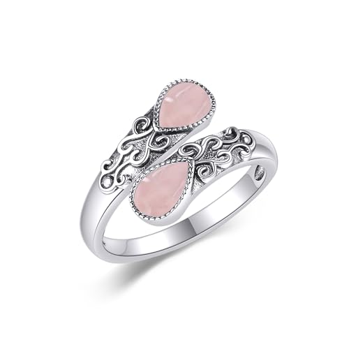 CUPENDA Rosenquarz Ring Sterling Silber Verstellbares Band Rosenquarz Ringe Viktorianischer Schmuck für Frauen von CUPENDA