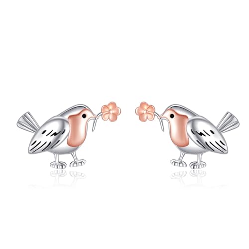 CUPENDA Rotkehlchen Ohrringe SterlingSilber Rotkehlchen Ohrstecker Vogel Tier Schmuck Valentinstag Geschenke für Frauen Damen von CUPENDA