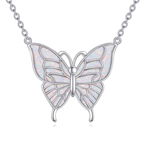 CUPENDA Schmetterlingskette für Damen Sterlingsilber Opal Schmetterlingsanhänger Muttertag Jahrestag Geburtstag Geschenk für Frau Tochter Freundin von CUPENDA