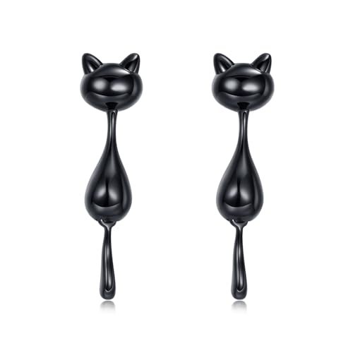 CUPENDA ‌Schwarze Katze Steckerohrringe 925 Sterlingsilber Halloween Katze Ohrringe Tierschmuck für Damen von CUPENDA