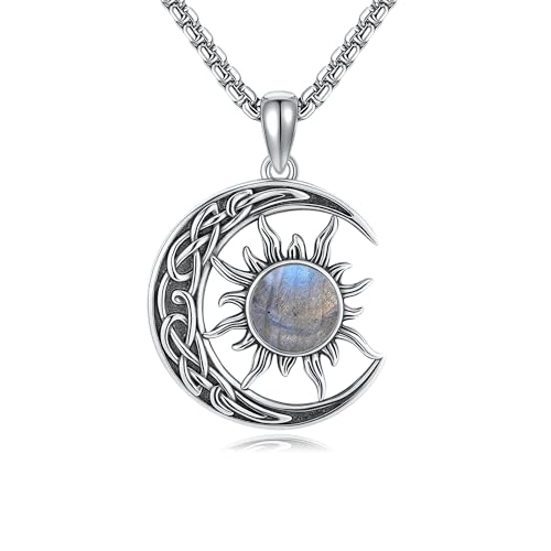 CUPENDA Sonne und Mond Halskette 925 Sterling Silber Labradorit Keltischer Planet Anhänger Halskette Schmuck für Damen von CUPENDA