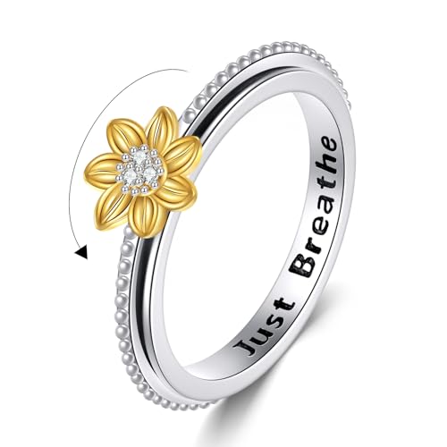 CUPENDA Sonnenblume Drehring Angstring 925 Sterlingsilber You Are My Sunshine Zappelring ADHS Stressabbauender Schmuck für Frauen von CUPENDA
