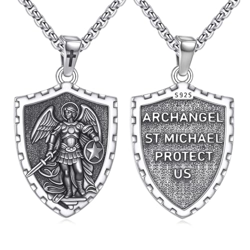 CUPENDA St Michael Medaille Kette Halskette 925 Sterlingsilber Saint Christopher Heiliger Patron Shield Anhänger Schmuck für Damen Herren von CUPENDA