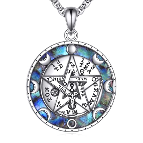CUPENDA Tetragrammaton kette Halskette 925 Sterlingsilber Tetragrammato Mondphase Abalone Muschel Pentagramm Anhänger Halskette Wicca Schutzamulett heidnischer Schmuck für Damen Herren von CUPENDA