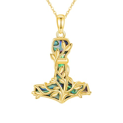 CUPENDA Thor Hammer Halskette Sterling Silber Gold Mjolnir Baum des Lebens Anhänger Nordic Wikinger Schmuck Geschenke für Damen von CUPENDA