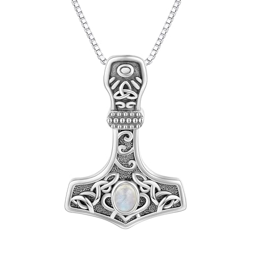 CUPENDA Thor Hammer Halskette Sterling Silber Keltischer Mjolnir Anhänger Labradorit Halskette Wikinger Schmuck Geschenke für Frauen von CUPENDA