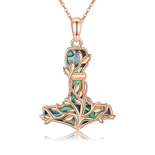 CUPENDA Thor Hammer Halskette Sterling Silber Mjolnir Baum des Lebens Anhänger mit Roségoldenem Nordic Wikinger Schmuck Geschenke für Damen von CUPENDA