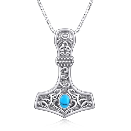 CUPENDA Thor Hammer Halskette Sterling Silber Türkis Keltischer Mjolnir Anhänger Halskette Wikinger Schmuck Geschenke für Frauen von CUPENDA