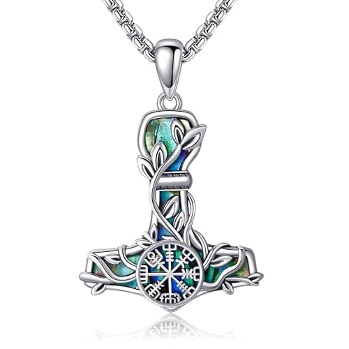 CUPENDA Thor Hammer Halskette Sterling Silber Wikinger Kompass Mjolnir Anhänger Vegvisir Schmuck Geschenke für Frauen Männer von CUPENDA
