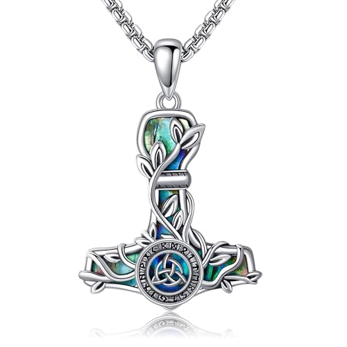 CUPENDA Thor Hammer Halskette Sterling Silber Wikinger keltischer Knoten Mjolnir Anhänger Vegvisir Schmuck Geschenke für Männer Frauen von CUPENDA