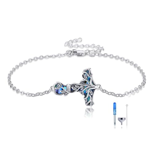 CUPENDA Thor Hammer Urnen Armband für Asche Sterlingsilber Mjolnir Baum des Lebens Armband Einäscherung Asche Wikinger Schmuck Geschenke für Frauen von CUPENDA
