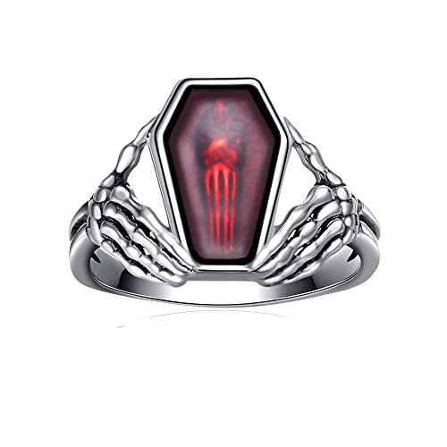 CUPENDA Totenkopf Ringe Sterlingsilber Skelett Hand Herz Ring mit Vampir Sarg Gothic Schmuck Geschenk für Frauen-57 von CUPENDA