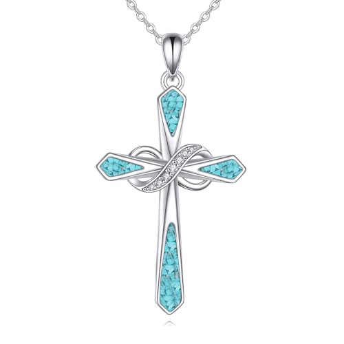 CUPENDA Unendlichkeit Kreuz Kette 925 Sterlingsilber Türkis Kreuz Anhänger Halskette Geburtssteinschmuck für Frauen – April-Geburtsstein von CUPENDA