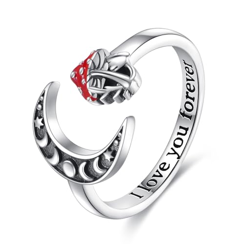 CUPENDA Verstellbarer Ring mit Mondpilz für Damen 925er Sterlingsilber Pilzschmuck Geschenke für Mutter Tochter Freunde CUPENDA Verstellbarer Ring mit Mondpilz für Damen 925er Sterlingsilber Pilzschmuck Geschenke für Mutter Tochter Freunde von CUPENDA