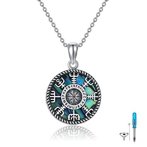 CUPENDA Wikinger Kompass Urnen Halsketten für Asche Sterling Silber Nordischer Vegvisir Anhänger Einäscherung Schmuck Denkmal Geschenk für Frauen von CUPENDA