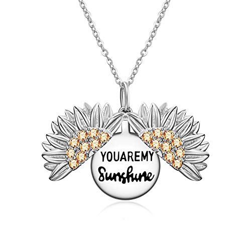 CUPENDA You are My Sunshine Halskette Sterling Silber Sunflower Medaillon Anhänger Halskette mit versteckter Botschaft Sunshine Schmuck Geschenke für Frauen Mädchen von CUPENDA