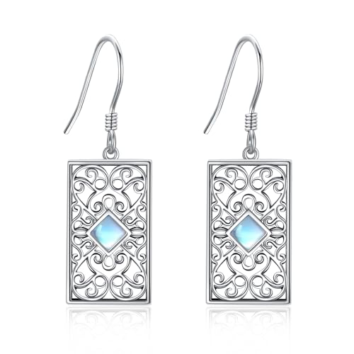 Filigrane Mondstein Ohrringe Sterling Silber Keltischer Knoten Ohrhänger Rechteckige Ohrringe Schmuck Geschenke für Frauen von CUPENDA