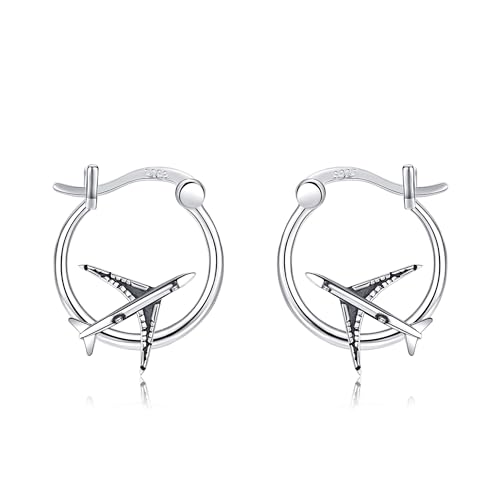 Flugzeug Ohrringe Sterling Silber Flugzeug Creolen Schmuck Geschenk für Frauen Mädchen Flugbegleiter von CUPENDA
