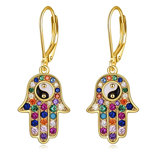 Hamsa Ohrringe Sterling Silber Hamsa Hand von Fatima Leverback Dangle Drop Ohrringe YinYang Schmuck Geschenke für Frauen von CUPENDA