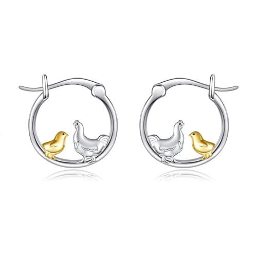 Huhn Ohrringe Sterling Silber Huhn Creolen Ohrringe Huhn Schmuck Geschenke für Mama Frauen Mädchen von CUPENDA
