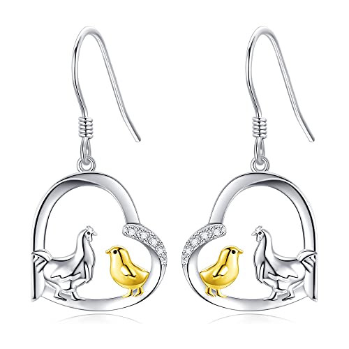 Huhn Ohrringe Sterling Silber Huhn Mutter Kind Herz Tropfen Ohrringe Bauernhof Tier Ohrringe Schmuck Geschenke für Frauen Tochter von CUPENDA