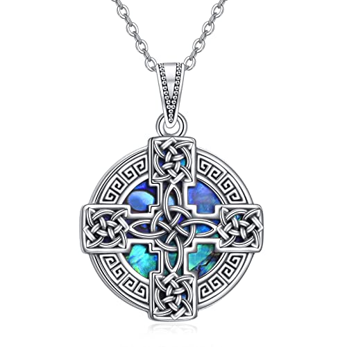 CUPENDA Keltischer Knoten Kreuz Halskette aus 925 Sterlingsilber mit irischem Abalone Muschel Anhänger Halskette Geburtstag Geschenke für Frauen Männer von CUPENDA