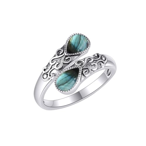 Labradorit Ring Sterling Silber Regenbogen Einstellbar Bandringe Viktorianisch Schmuck Geschenke für Damen von CUPENDA