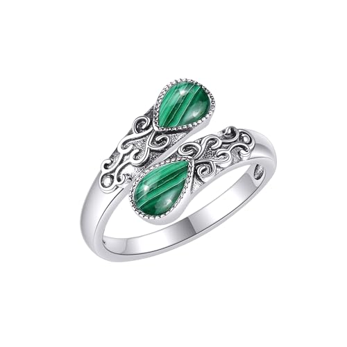 Malachit Ring Sterling Silber Regenbogen Einstellbar Bandringe Viktorianisch Schmuck Geschenke für Damen Mädchen von CUPENDA