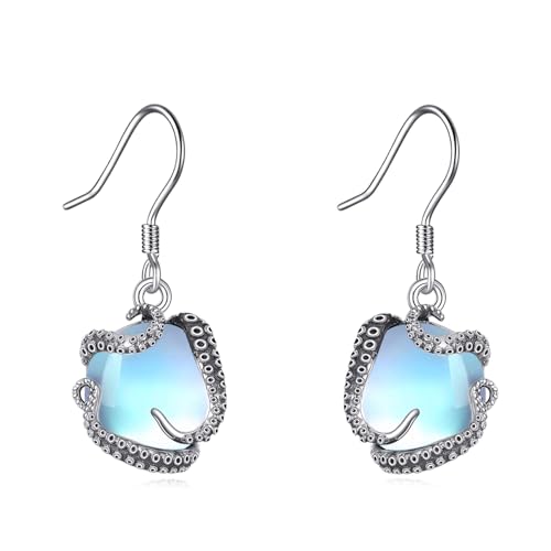 Mondstein Oktopus Ohrringe für Frauen S925 Sterling Silber süße Oktopus Ozeantier Ohrhänger Strandschmuck Sommergeschenke von CUPENDA