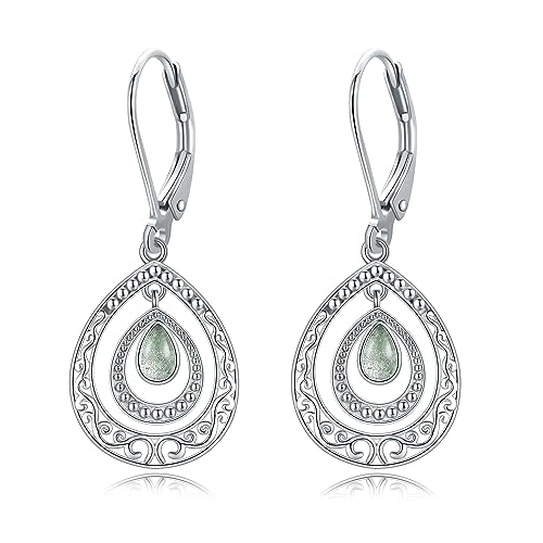 Moosachat Ohrringe Sterling Silber Filigran Brisur Ohrringe Ohrhänger Böhmischer Moosachat Schmuck Geschenke für Frauen Mädchen von CUPENDA