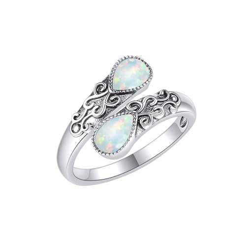 Opal Ring Sterling Silber Regenbogen Einstellbar Bandringe Viktorianisch Schmuck Geschenke für Damen Mädchen von CUPENDA