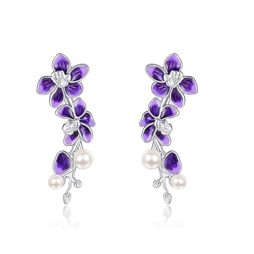 Orchideen Ohrringe S925 Sterlingsilber Orchidee Blumen Blumen Kletterohrringe Orchideenschmuck für Frauen von CUPENDA