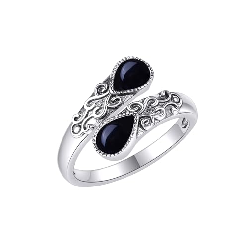 Schwarzer Onyx Ring Sterling Silber Regenbogen Einstellbar Bandringe Viktorianisch Schmuck Geschenke für Damen Mädchen von CUPENDA