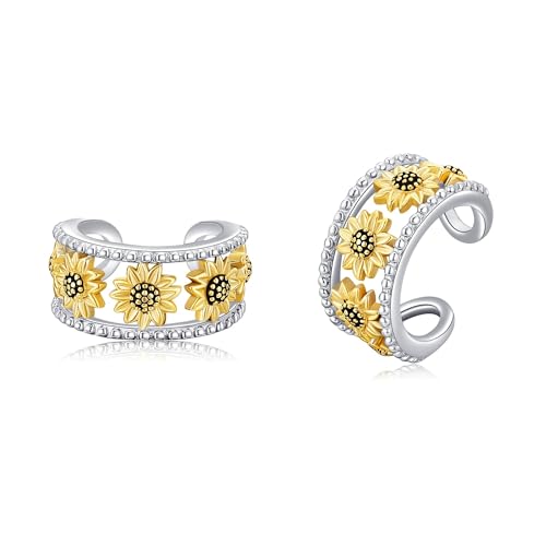 Sonnenblume Ohrmanschetten Sterling Silber Sonne Blume Clip auf Ohrringe Non Piercing Knorpel Ohrringe Schmuck für Frauen von CUPENDA