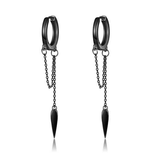 Spike Ohrringe Sterling Silber Schwarz Gothic Creolen Kette Quaste Ohrringe Punk Schmuck Geschenke für Frauen von CUPENDA