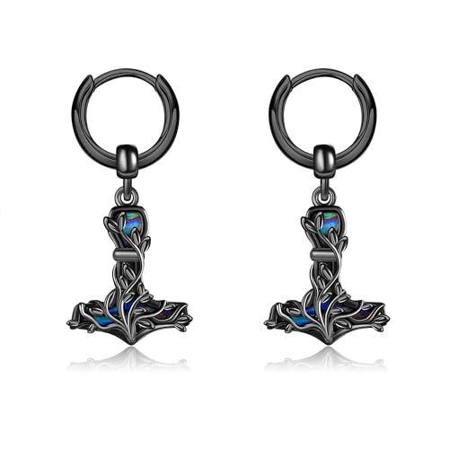 Thor Hammer Ohrringe Sterling Silber Mjolnir Baum des Lebens Creolen Wikinger Schmuck für Frauen Herren von CUPENDA