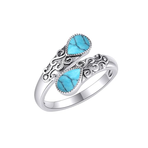 Türkis Ring Sterling Silber Regenbogen Einstellbar Bandringe Viktorianisch Schmuck Geschenke für Damen Mädchen von CUPENDA